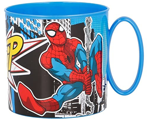 Kids Character Cute Mini Mug 265ML Drinking Re-Usable Plastic Cup Microwave Safe (Spiderman Street)