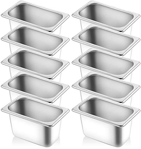 Thenshop 10 Pack 1/9 Size Stainless Steel Hotel Pans 4 Deep – Metal Steam Table Catering Trays for Commercial Restaurant Buffet Kitchen Food Service Containers, 0.8 mm Thick(Standard Style)