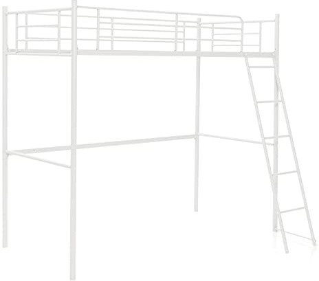 Multigot Loft Bunk Bed, Metal Ladder Bed Frame with Safety Guardrail, Single Space-Saving High Sleeper Beds for Kids Teens Adults (White)