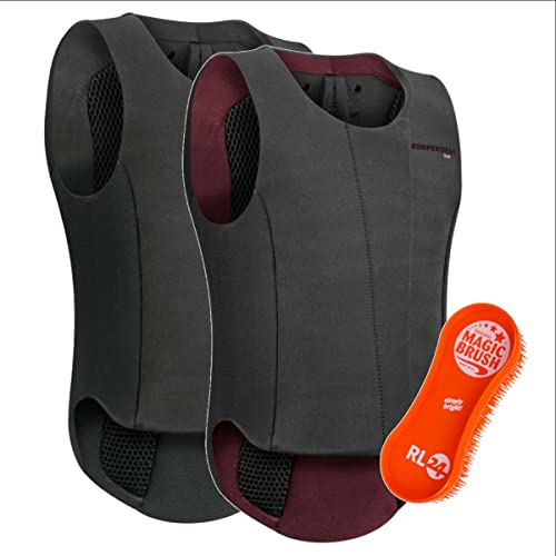RL24 - Kinder Rückenprotektor Komperdell Ballistic Champion Junior inkl. MagicBrush | leicht & flexibel | Reitschutzweste in schwarz/Bordeaux & Pferdebürste Set | Größe 140