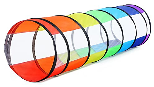 Tunnel Enfant - Tente de Jeux Exterieur Interieur Haute Qualité 180 cm - Tunelle pour Enfant Parcours Motricité Bébé Rampant -Jouet de Pliable Pop-up Cadeau pour Animaux (Arc-en-Ciel avec Maille)