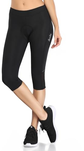Santic Radlerhose Damen 3/4 Fahrradhose Gepolstert Radsportshorts Radhose Radsport-Leggings Tights Sitzpolster Elastische Schnell Trocknend Atmungsaktive Schwarz L