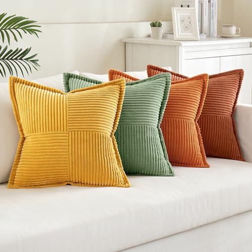 MIULEE 4er Set Kordsamt Kissenbezüge Weich Dekokissen Dekorativ Kissenbezug Modern Kissenhülle Sofakissen Zierkissen Couchkissen für Wohnzimmer Schlafzimmer Orange Grün Serie 40x40 cm
