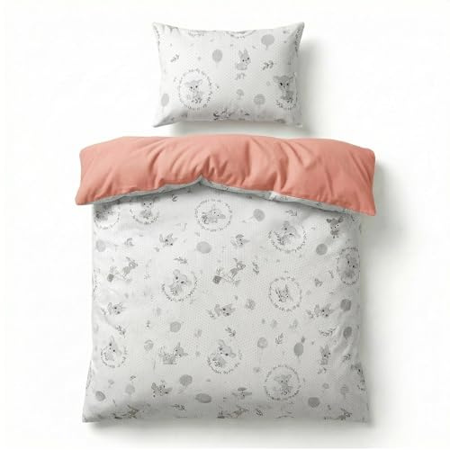 BABYSAFE Påslakanset för spjälsäng 100 x 135 och örngott 40 x 60 Koordinerad, 100% OEKO-TEX-certifierad bomull - Påslakan 100 x 135 för spädbarn, barnsäng eller barnvagn tillverkad i Europa