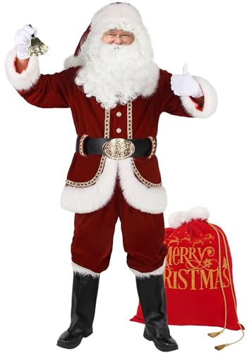 Ahititi Santa Claus Costume for Men Deluxe Professional Santa Suit Adults 11pcs Red Mens Outfit Christmas Clause Suits Adult XL