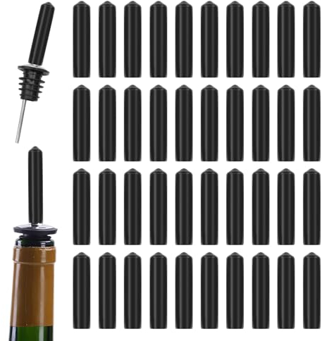 40 Pcs Liquor Pourers Dust Covers,Pourer Cap Rubber Bottle Pourer Cover Dust Caps for Spirits Oil Pourer Tapered Spout Wine Oil Coffee Vinegar Jar Bottles (Black)