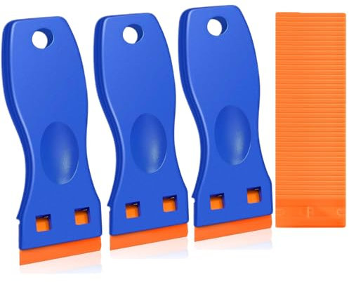 Bettinay 3PCS Plastic Scraper for Cleaning with 100 Plastic Blades, Multipurpose Plastic Scraper Tool Non Scratch