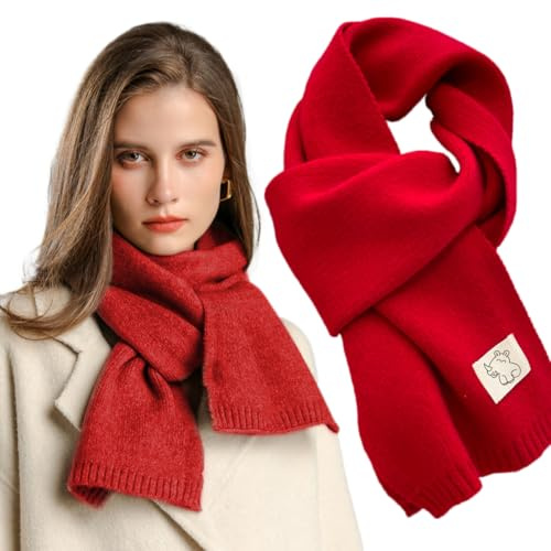 XIFRIKA Bufanda de Mujer de Punto Suave sin Flecos de Color Rojo. Pañuelo de Invierno Elegante, Cálido, Sin Picor. Chal Invernal de Tamaño 160x20 cm.