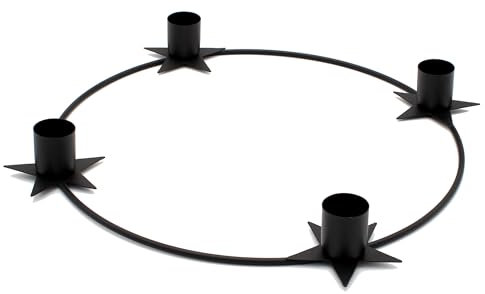 Bougeoir, couronne de l'Avent, couronne en métal, chandelier de l'Avent, couronne de Noël pour 4 bougies à tige, en noir avec décoration étoilée, en métal, dimensions : H x Ø env. 3 x 25 cm.