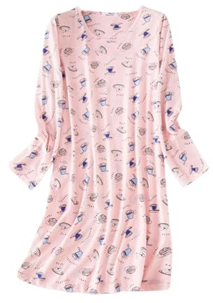 Camicia da Notte Donna Invernale Camicie da Notte da a Maniche Lunghe Camicie da Notte Simpatico Abito da Notte Casual Camicie da Notte Stampate Abito Maglietta Camicia da Notte Donna Pile (Pink, S)