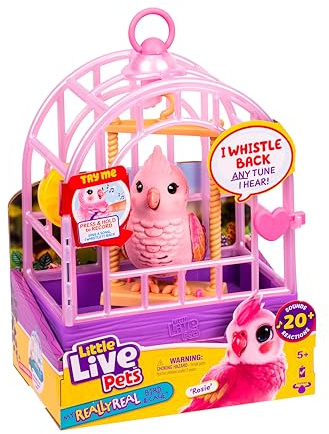Little Live Pets My Really Real Bird & Cage - Rosie, Interactive, Realistic Pet Bird, 20+ Sounds & Reactions (25cm/9,8in Cage, 10,9cm/4,3in Bird), Records & Repeats or Whistles Back, Carry & Display
