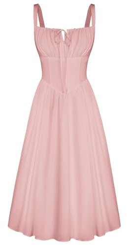 SCARLET DARKNESS Damen Mittelalter Corsagenkleid Lace Up mit Tasche Fairy Trachtenkleid Hellrosa M