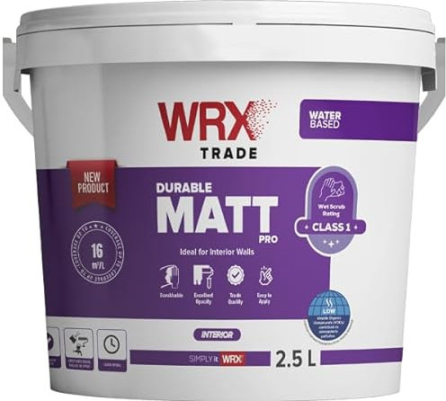 WRX Trade Durable Matt Pro – Premium Quality Water-Based Scrubbable Interior Matt Finish Paint for Walls and Ceilings White (1 Liter)
