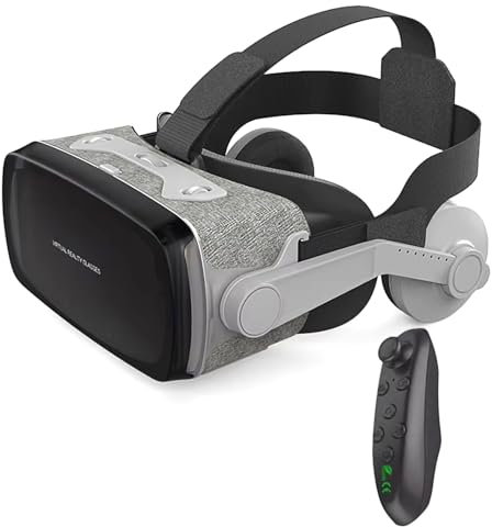 PPLDABNK Occhiali 3D VR, visore 3D VR per Realtà virtuale con Joystick, Regolazione della miopia: Inferiore a 600°, Supporto per Telefono: Smartphone da 4,0-6,7 Pollici, per Giochi e Film,Grey