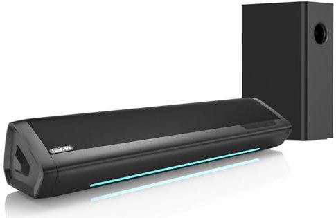 Saiyin TV Soundbar mit Subwoofer, 17-Zoll Soundbar für TV Geräte, 2.1ch Surround Sound System mit Einstellbarem Bass, Lautstärkeanzeige und Bluetooth/Optical/AUX Eingang für TV, PC, Projektor