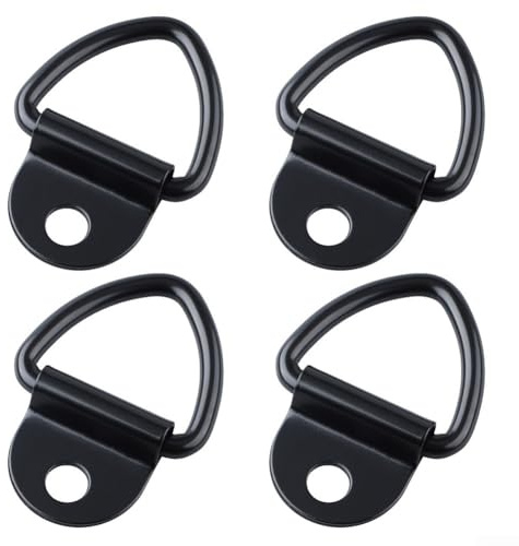 Ancoraggio ad anello a D in ferro resistente, capacità 450 kg, con foro di montaggio da 12 mm per fissare carichi su rimorchi, camion, moto, auto o kayak, nero (4 pezzi)