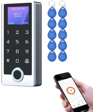 Tuya WLAN Fingerprint Türöffner mit Code & RFID – IP68 Codeschloss Haustür aus Metall mit LCD Display, Zutrittskontrolle per App, Fingerabdruck, Karte & PIN, 125kHz Schloss, WG26/34, DC12V, inkl.10tag