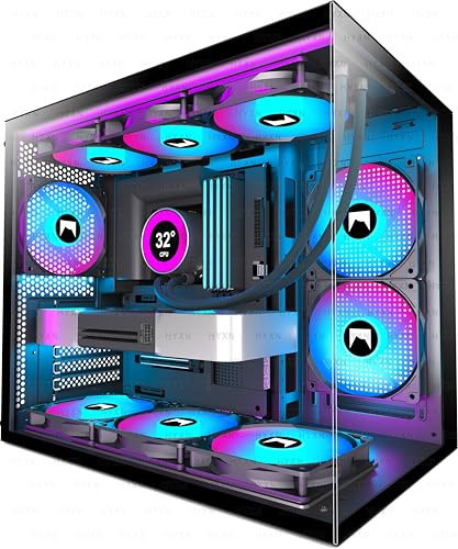 HYXN H3(2026) PC Gehäuse ATX – Vorinstallierte 3 ARGB Lüfter, Kompakter ATX Dual Kammer Mid Tower Gaming PC Gehäuse, 360MM Rad Unterstützung,mit Type-C 3.2 (Schwarz-R)