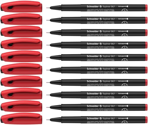 Schneider Topliner 967 Fineliner Pen - Röd (förpackning med 10)