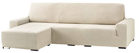 Eysa Cora Bi-Élastique Chaise Longue Bras Court Gauche, Vue frontale, Polyester Coton, Écru, 39x35x19 cm