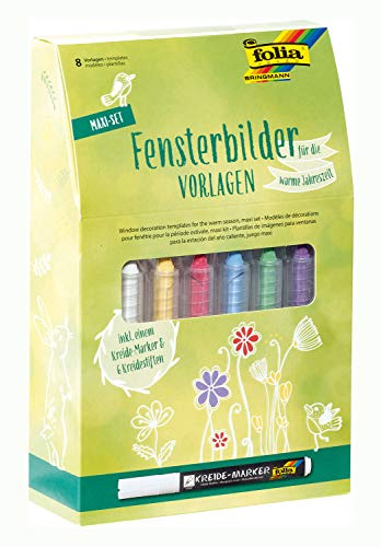 folia 39219 – Maxi-set fönsterbilder för den varma årstiden, inklusive 8 målarfärger, 1 kritmarkör och 6 kritpennor