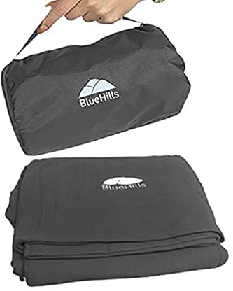 BlueHills Ultra Compact Travel Blanket Pillow in Portable Bag Case Soft 70 X 56 with Strap Backpack Clip Premium Cozy Soft Compact Pack Large Blanket for Airplane Flight Layover Grey - Gray C002