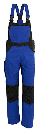 Qualitex X-Serie Unisex Latzhose in kornblau/schwarz Größe 68, lange Arbeitshose für Herren und Damen, Cargohose mit vielen Taschen