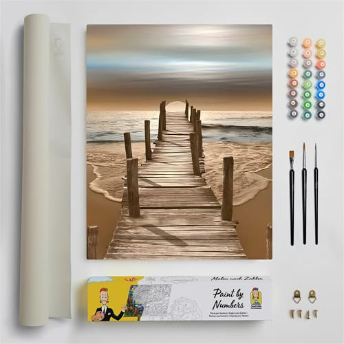 DonElton Pintar por Números para adultos Paisajes - 40x50 cm Kits de pintura con Pinceles, colores acrílicos y lienzo de lino, Sin marco - Regalo creativo (Playa)