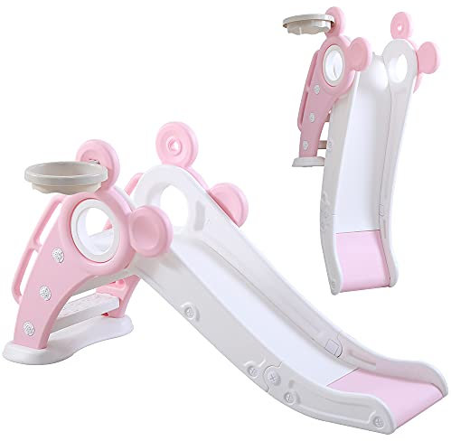 YOLEO Scivolo per Bambini Pieghevole, Scivolo da Giardino per Bambini di 1-3 Anni, Scivolo Indipendenti per Arrampicata con Cerchio, per Giochi Interna e All'aperto (Rosa)
