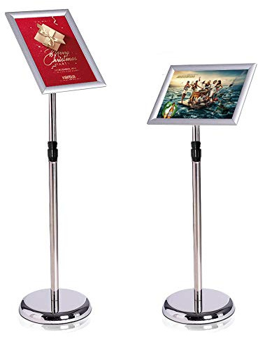 ALLESCOSY® Supporto per informazioni in acciaio inox A4, 210 x 297 mm, altezza regolabile, per manifesti, cartellini (argento, A4)
