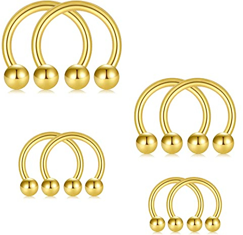 D.Bella 8PCS 16G Stainless Steel Nose Septum Horseshoe Earring Eyebrow Septum Lip Helix Tragus Piercing Ring 6-12mm Gold Piercing Jewelry