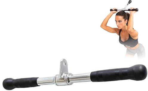 MuscleForge Barre Droite 50 cm Machine Câble – Tirage Barre Triceps Biceps, Pivot 360°, Poignées Antidérapantes – Accessoire Poulie en Acier Chromé – Confort, Polyvalence Entraînement du Corps Complet