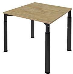 boho office® Konferenztisch, Schreibtisch, Tisch, Schwarz, in der Höhe einstellbar inkl. Tischplatte in 120 x 80 cm in Wildeiche Premium-Dekor