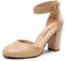 DREAM PAIRS Womens High Heels Closed Toe Court Shoes Block Ankle Strap Ladies Sandals for Wedding,Size 8,Nude-Pu,Angela