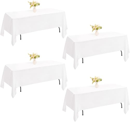 JALANCY 4 Pack Rectangle Tablecloth 60x102 Inch White Washable Polyester Table Cover for Wedding Dining Table Buffet Parties Banquet Decoration（White）