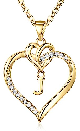 TINGN Chaîne avec Lettre Collier, Initiale CZ Coeur Pendentif Or pour Femmes, Initiale J Bijoux Personnalisés, Cadeaux pour Petite Amie et Filles