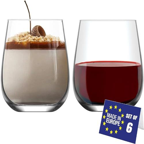 LAV Vasos de Agua Grandes de 475ml, Set de 6 Unidades, 100% SIN PLOMO Vasos de Vino, vasos de Cristal, Aptos para Lavavajillas, vasos de coctel, Vasos de Bebidas, Vasos de Zumo