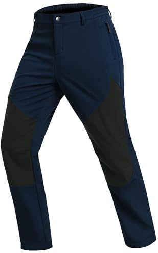 Djtnzdm Pantalon Randonnée Chaud Polaire Homme Pantalon Travail Hiver Pantalon Pluie Moto Softshell Imperméable Pantalon Ski Homme avec Poches Zippées L Navy Bleu