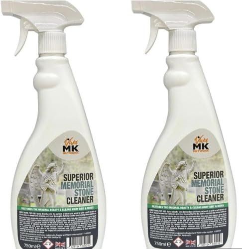 Detergente per lapidi commemorativa, 750 ml, di qualità superiore, ripristina la bellezza originale e rimuove lo sporco e il muschio dalla pietra, 2 flaconi spray da 750 ml