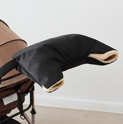 Kinderwagen Handwärmer, Handwärmer Buggy Winddicht Kinderwagen Muff Handschuhe Handmuff mit Fleece Wasserfest Kinderwagenmuff Universalgröße für alle Kinderwagen Buggy (Schwarz, eine)