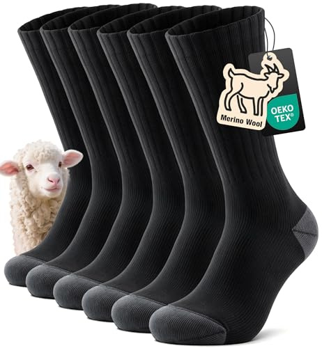 TANSTC Calzini Termici Donna 39-42 Calze Invernali Uomo Calze Uomo Lunghe Lana Merino Socks, Classici, Traspiranti, Escursionismo, Natalizi, Nero 3 Paia