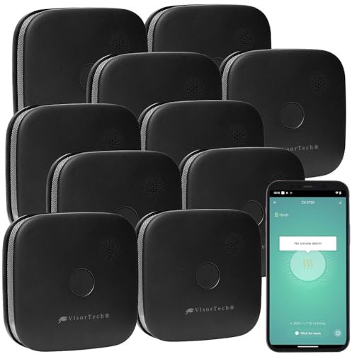 VisorTech Rauchmelder Design: 10er-Set kompakte WLAN-Design-Rauchwarnmelder, weltweite App, schwarz (Rauchmelder-Set Funk, Brand-Alarmsysteme)