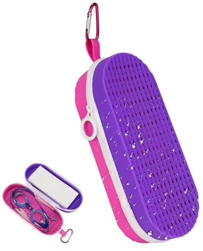 LQTSLFM Estuche para Gafas de Natación, Funda para Gafas Transpirable con Agujero, Caja de Almacenamiento de Gafas de Buceo de Natación en Color con Cremallera para Niños y Adultos (Rosa & Púrpura)