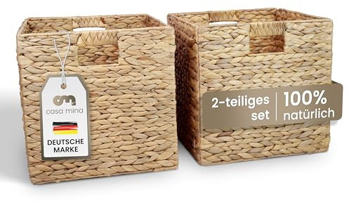 Casa Mina® Aufbewahrungskorb geflochten ideal für alle Regale I Nachhaltiger Seegras Korb geflochten aus Naturmaterial I Flechtkorb mit Griffen I Pflegeleichter, modern geflochtener Korb 31x31x31cm
