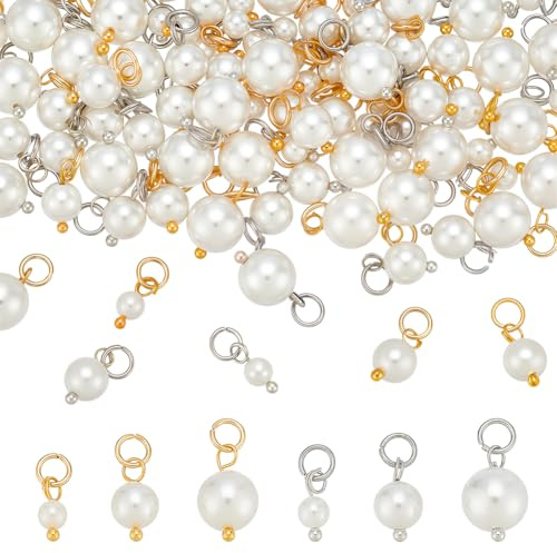 PH PandaHall 90pz 3 Misure Ciondoli di Perle d'Acqua Dolce con Anelli di Congiunzione in Ottone 2 Colori Ciondoli di Perle per Fai Da Te Orecchini Collana Bracciale, 9~13mm
