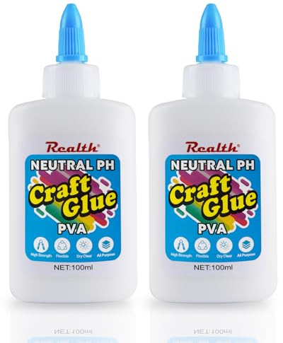 Realth Colla di Processo/Adesivo PVA | 200 ml | L'artigianato Artistico | Universale | Trasparente a Secco | Ideale per Progetti Bricolage Nella Creazione di Gioielli in Carta