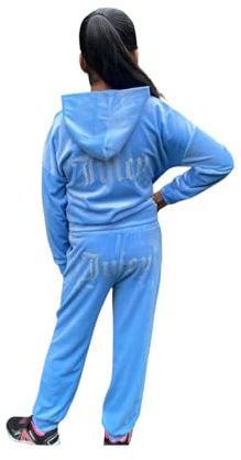 J5fashion Kids Velour Cuffed Leg Tracksuit with Studded Print, Zipped Jacket and Leggings (UK, Age, 13 Years, Regular, Sky Blue)