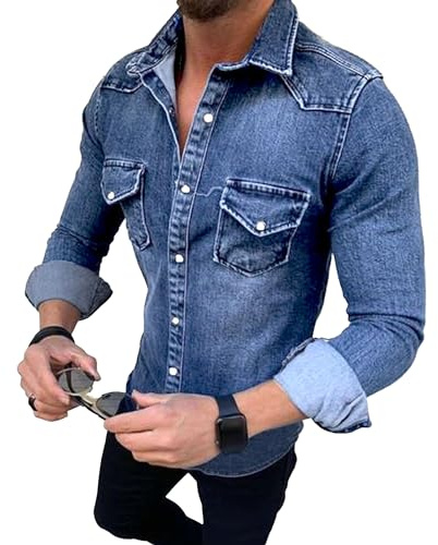 Chemise en jean à boutons pression pour hommes, chemise en jean, manteau, chemise décontractée pour hommes, chemises en jean à manches longues