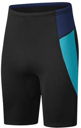 doorslay 3MM Neoprene Shorts for Men Women, Thermal Wetsuit Pants for Snorkeling, Diving, Swimming, Water Sports & Cold Water (Black Lake Blue M)