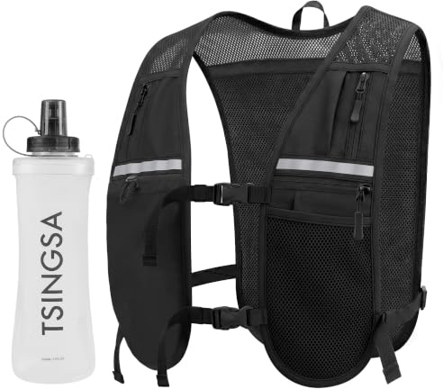 TSINGSA Hydration Backpack, Running Vest with 500ml Water Bottle | Lightweight & Breathable Running Vests Mens, Skin‑Friendly Fabric Running Vest Women, Multi‑use Pockets with Plenty of Room